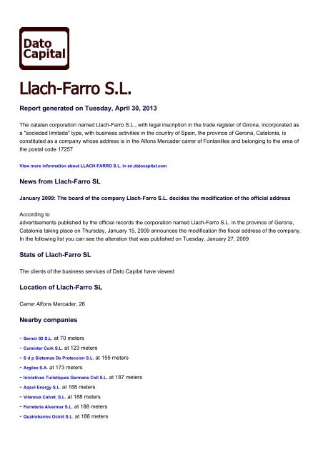 View a PDF summary for Llach-Farro SL - Dato Capital