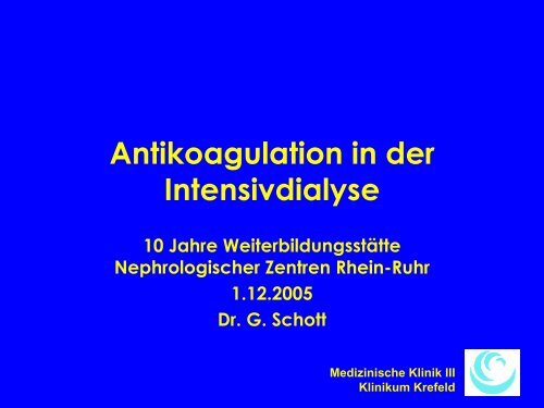 Schott - Antikoagulation in der Intensivmedizin - WB-nephro.de