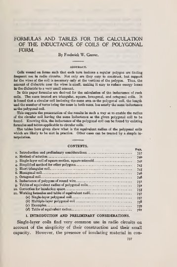 Formulas and tables for the calculation of the inductance of coils of ...