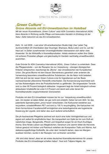 Green Culture' – Grüne Akzente mit EU-Umweltzeichen im Hotelbad