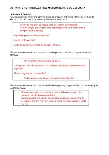 Activitats per treballar les microhabilitats de l'escolta - Aplec