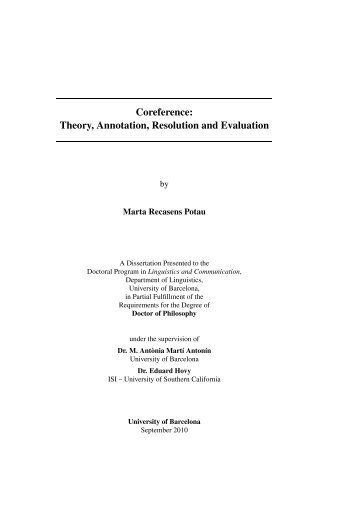 Coreference: Theory, Annotation, Resolution and Evaluation