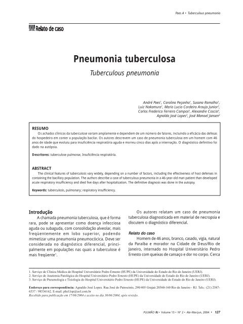 Pneumonia tuberculosa - Sociedade de Pneumologia e Tisiologia ...