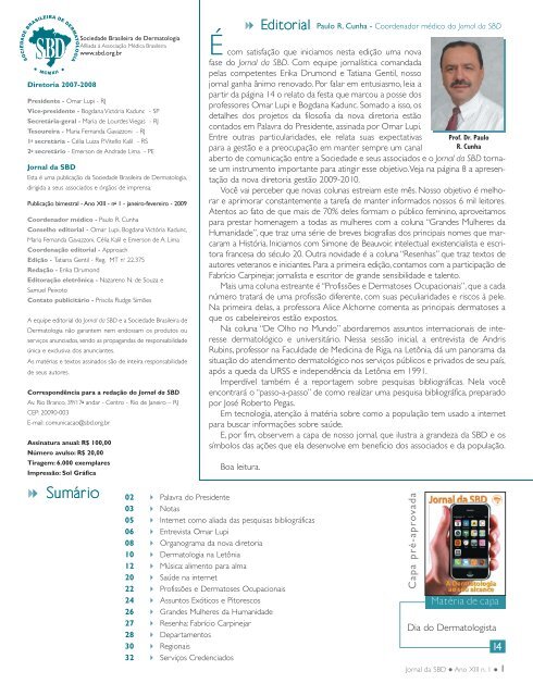 nº1 - janeiro/fevereiro 2009 - Sociedade Brasileira de Dermatologia