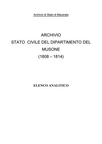 archivio stato civile del dipartimento del musone (1808 – 1814)