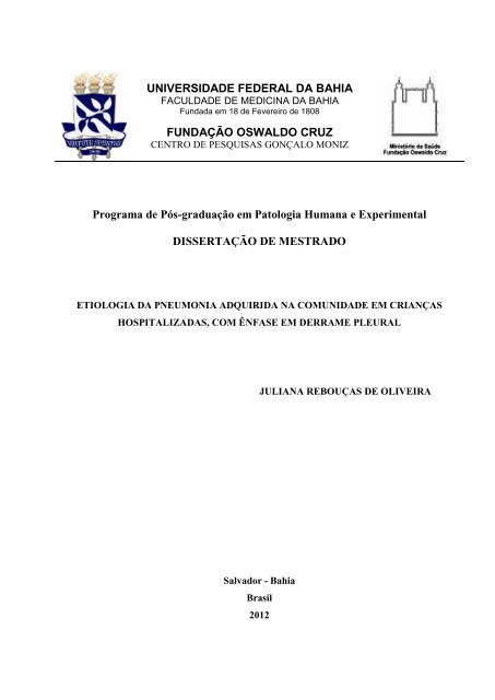 Juliana Rebouças de Oliveira Etiologia da ... - Arca - Fiocruz