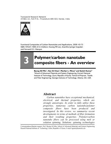 3 Polymer/carbon nanotube composite fibers - An overview
