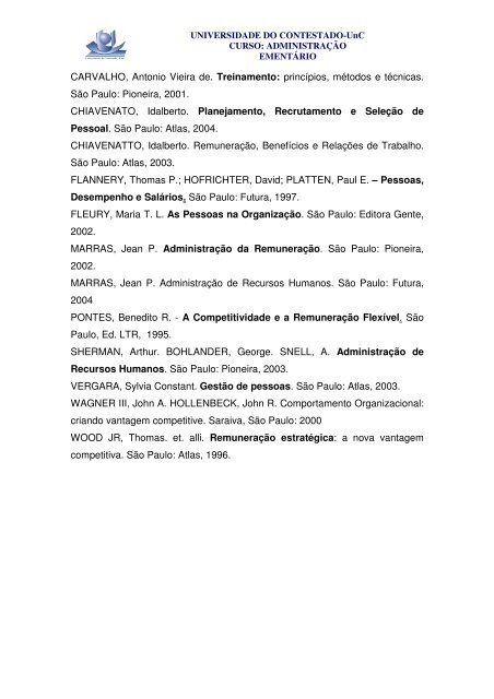 ADEQUAÇÃO DE EMENTÁRIOS DO CURSO DE ADMINISTRAÇÃO