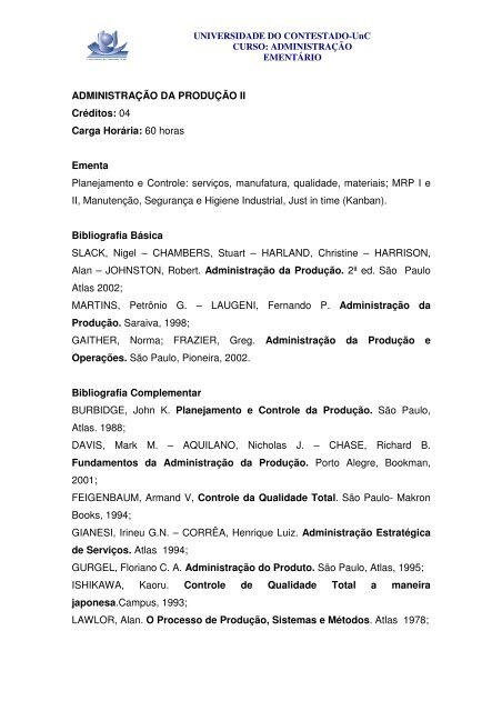 ADEQUAÇÃO DE EMENTÁRIOS DO CURSO DE ADMINISTRAÇÃO