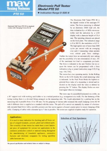 Electronic Pull Tester Model PTE 50