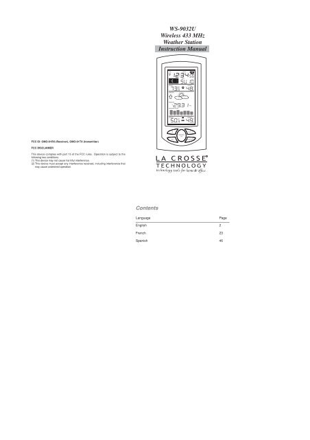 WS-9032U Wireless 433 MHz Weather Station Instruction Manual