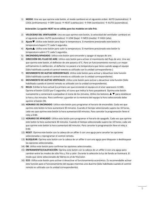 Manual del Control Remoto - climas | aire acondicionado