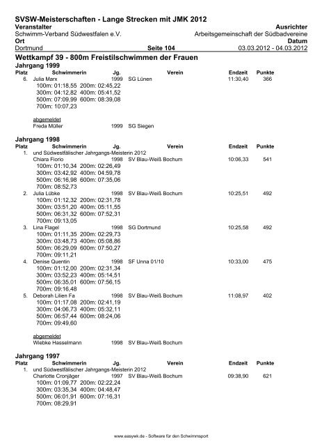 Protokollende - Maxi Swim-Team Hamm