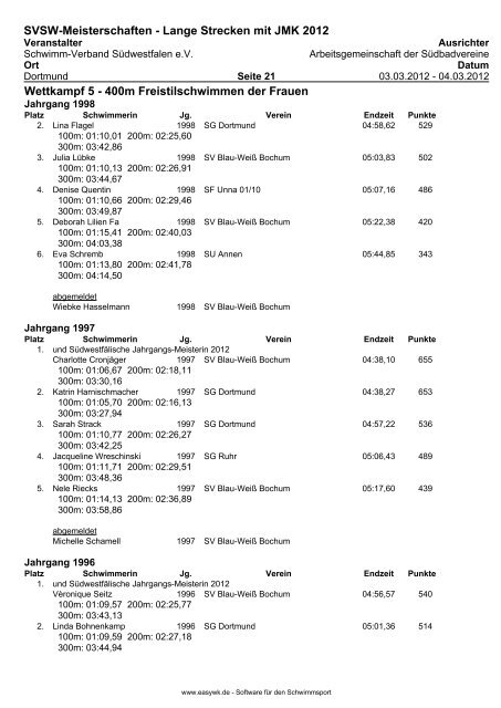 Protokollende - Maxi Swim-Team Hamm