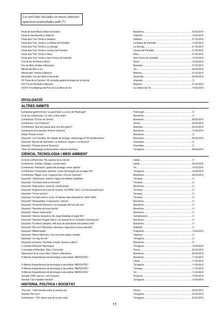 Calendari d'activitats culturals - Departament de Cultura ...