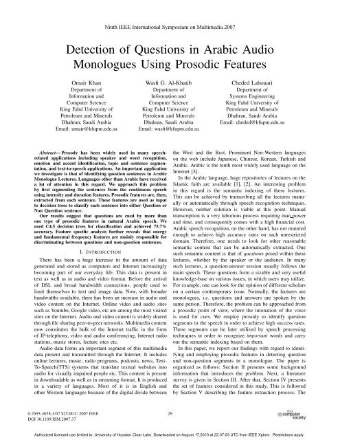 Detection Of Questions In Arabic Audio Monologues Using - 