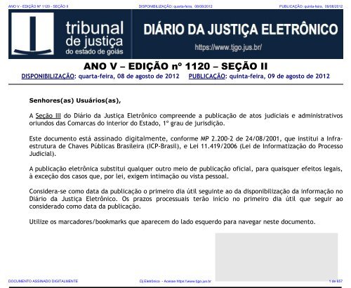 TJ-GO DIÁRIO DA JUSTIÇA ELETRÔNICO - EDIÇÃO 1120 - SEÇÃO II