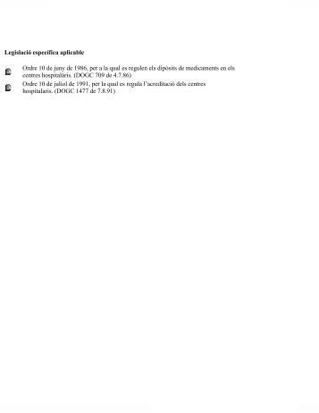 Legislació específica aplicable Ordre 10 de juny de 1986, per a la ...