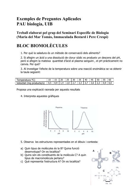 Exemples de Preguntes Aplicades PAU biología, UIB BLOC ...