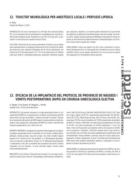 llibre de resums - Congrés de la Societat Catalana d'Anestesiologia ...