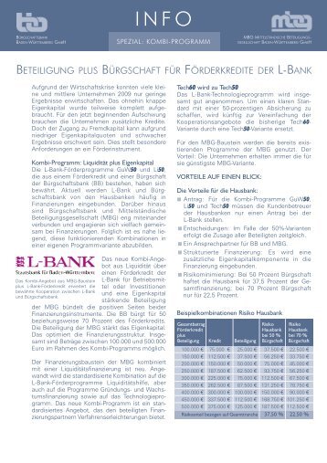 beteiligung plus bürgschaft für förderkredite der l-bank - MBG