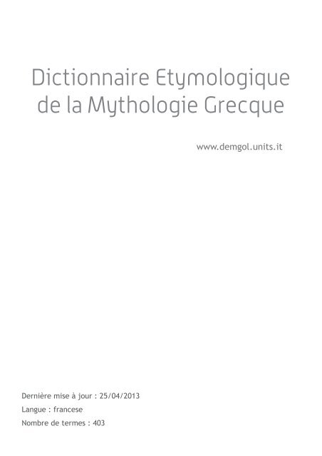 dictionnaire etymologique de la mythologie grecque
