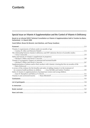 Special Issue on Vitamin A Supplementation and the Control of ...