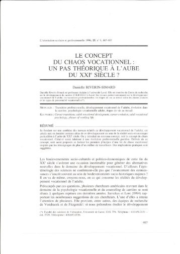 Le concept du chaos vocationnel - Faculté des sciences de l ...