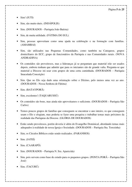 QUESTIONÁRIOS PARA ASSEMBLÉIA DIOCESANA DE PASTORAL