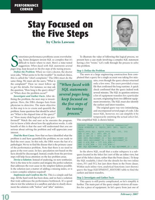 Q&A with Juan Loaiza Stay Focused on the Five Steps ... - NoCOUG