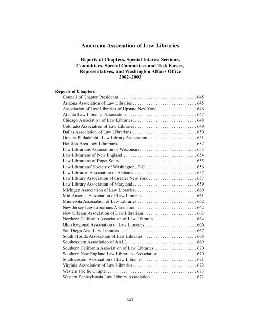 American Association of Law Libraries—2002–2003 Reports - AALL