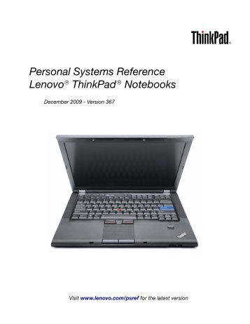 Personal Systems Reference Lenovo ThinkPad Notebooks