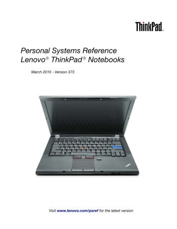 Personal Systems Reference Lenovo ThinkPad Notebooks - ALSO