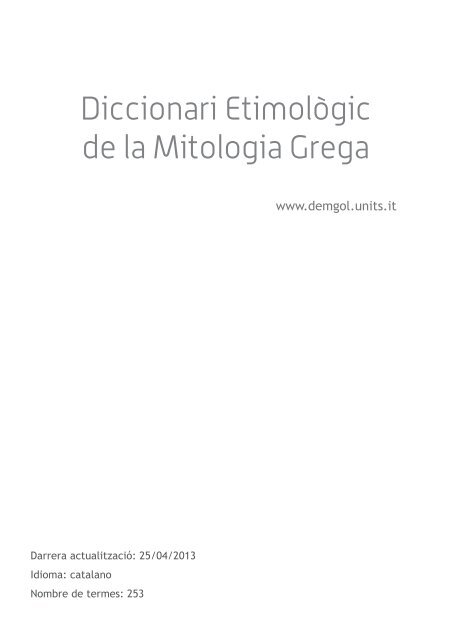 Diccionari Etimològic de la Mitologia Grega