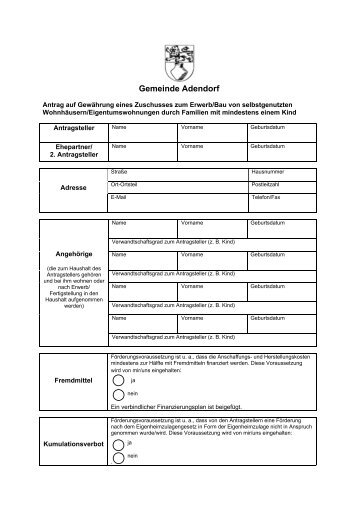 Antrag auf Gewährung eines Zuschusses - Adendorf