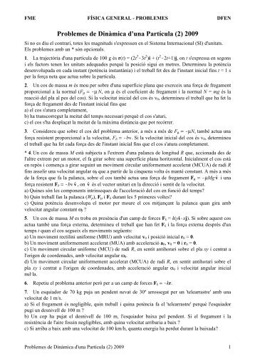 Problemes de Dinàmica d'una Partícula (2) 2009