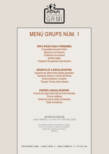 Menús especials per a Grups - restaurant gami