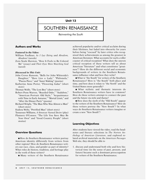 SOUTHERN RENAISSANCE - OPB Production Portfolio