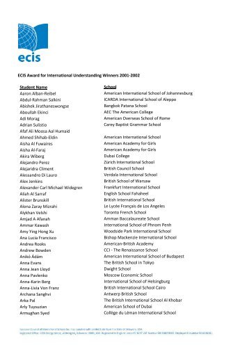 ECIS Award for International Understanding Winners 2001-2002 ...