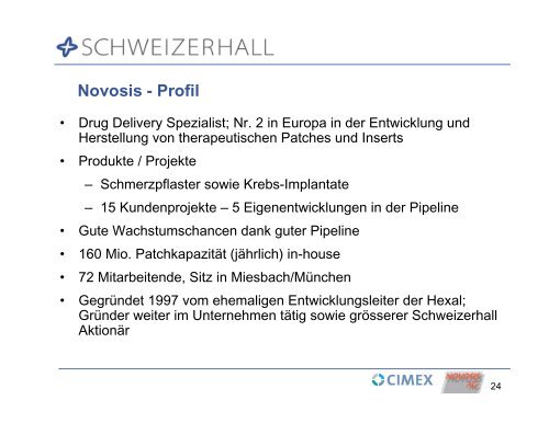 Schweizerhall – eine fokussierte Pharmagruppe Bilanzmedien - Acino