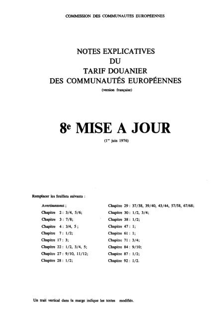 notes explicatives tarif douanier communautés européennes