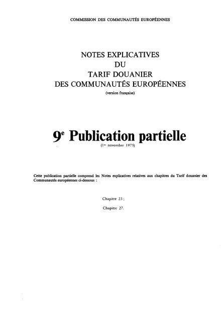 notes explicatives tarif douanier communautés européennes