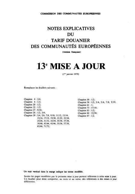 notes explicatives tarif douanier communautés européennes