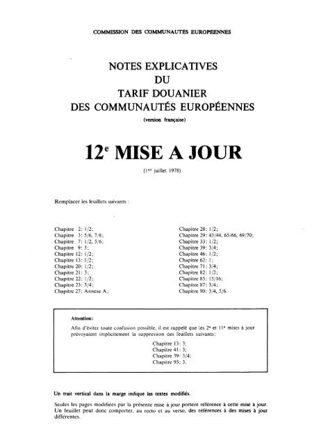 notes explicatives tarif douanier communautés européennes