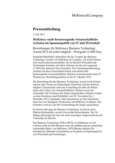 Pressemitteilung (62 kB) - McKinsey & Company