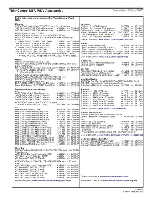 Personal Systems Reference Lenovo ThinkCentre Desktops - ALSO