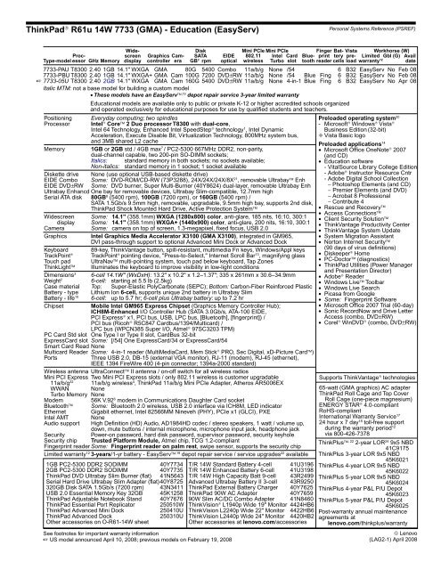 Personal Systems Reference Version 353 - March 2009 - Lenovo