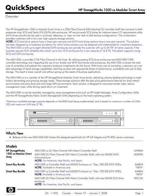 HP StorageWorks 1500 cs Modular Smart Array