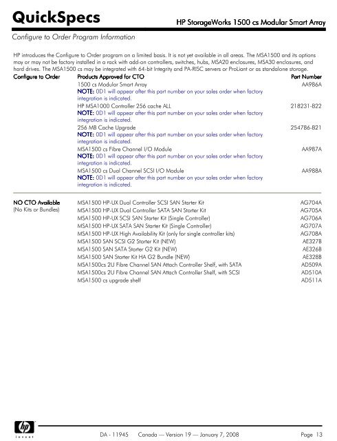 HP StorageWorks 1500 cs Modular Smart Array