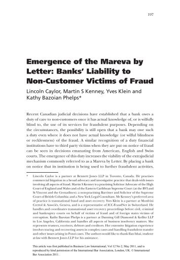 Emergence of the Mareva by Letter: banks - Monfrini Crettol & Partners